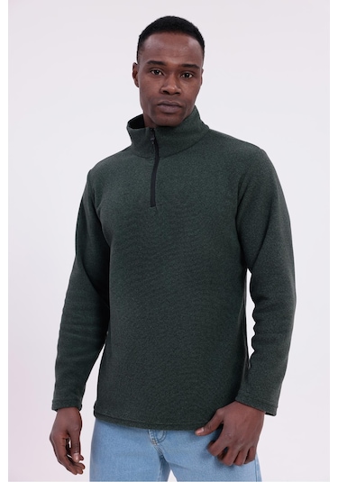 Freemen Erkek Fit Dik Yaka Yarım Fermuarlı Sweatshirt Polar Haki