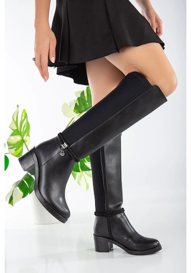 Biçomi Olha Siyah Cilt Topuklu Çizme Çok Renkli