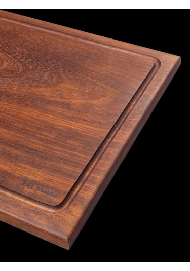 Eksiz Masif Doğal Oluklu Ahşap Kesme Sunum Doğrama Tahtası