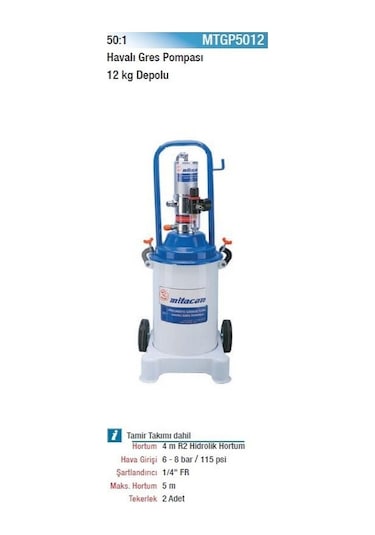 Mitacan Mtgp5012 Depolu Havalı Gres Pompası 12 Kg. 50:1