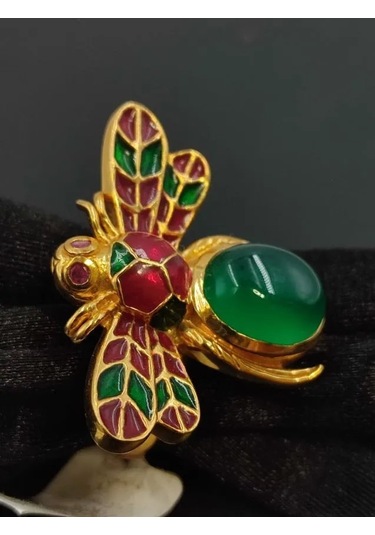 925 Ayar Gümüş Mine İşlem Yüzük 250 Altın