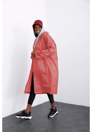 Kadın Erkek Yağmurluk Kapüşonlu Çıtçıtlı Eva Turuncu Yağmurluk M21MRC881R14 Turuncu