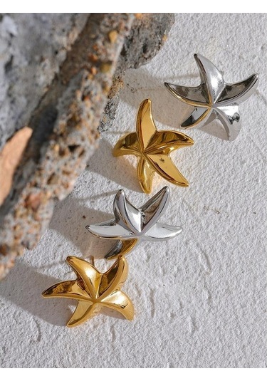 Novahub Altın 316l Paslanmaz Çelik Denizyıldızı Büyük Küpe Kadınlar İçin Anti Alerjik Takı Plaj Hediye Yeni Altın