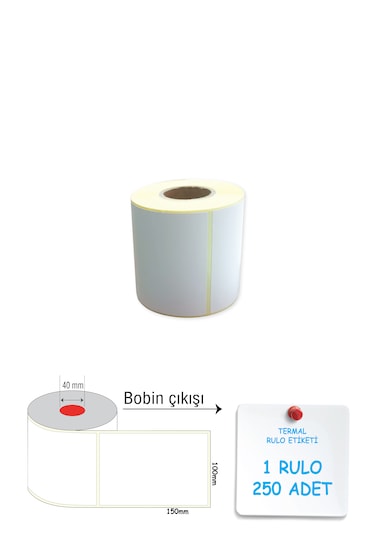 Termal Barkod Etiketi 100x150mm 1 Rulo 250 Sarım