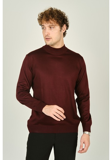 Ateş Triko Erkek Yarım Balıkçı Yaka Yün Kazak 0004 K.bordo K.bordo Koyu Bordo