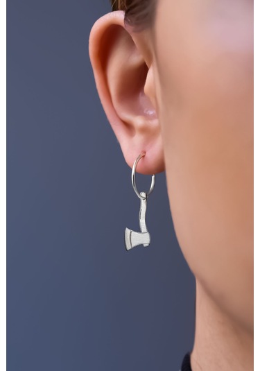 Papatya Silver 925 Ayar Gümüş Rodyum Kaplama Punk Rock Tarzı Balta Halka Küpe