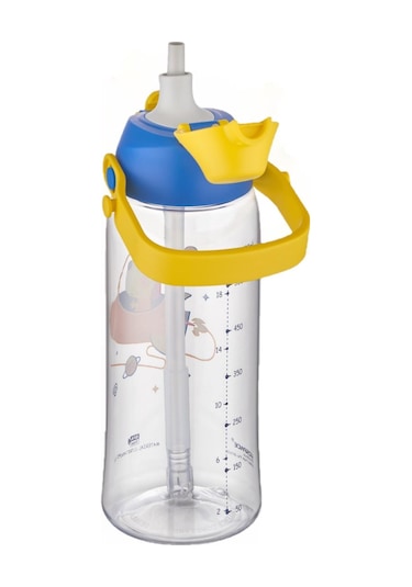 Uzspace 730ml Tritan Tek Kapak Çift Kullanım Pipetli/Pipetsiz Askı Aparatlı Tritan Çocuk Su Matarası