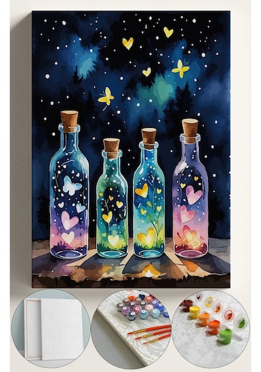 Sayılarla Boyama Seti Numaralı Tuval Fırça Boya 40x50 Cm - Dilek Şişesi