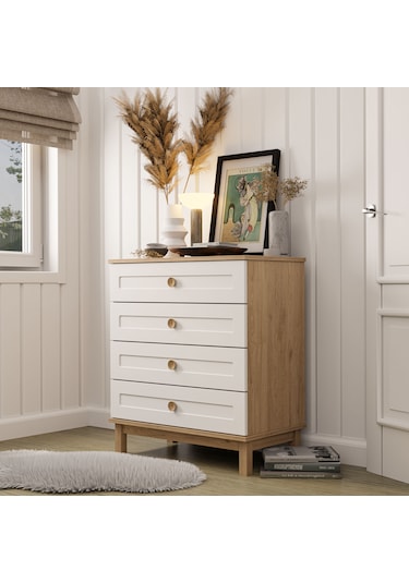 3772 Desa 4 Çekmeceli Mdf Profil Ayaklı Şifonyer Sepet - Beyaz