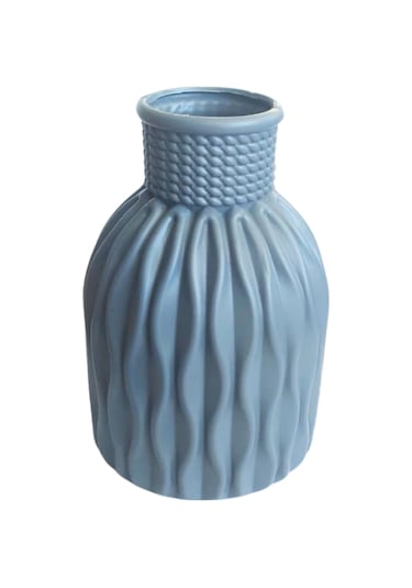 Kendinden Desenli Dar Ağızlı Plastik Vazo - Çok Amaçlı Kalemlik Fırçalık Vazo 12,5 X 8,5 Cm Gri