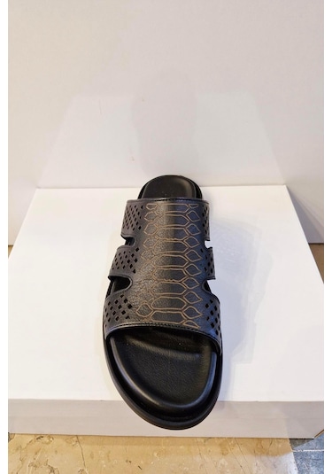 Dosa Shoes Montrer-645 Hakiki Deri Erkek Terlik-siyah Siyah