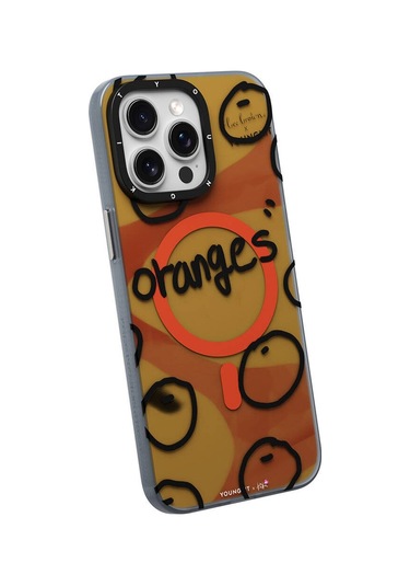 İphone 14 Pro Max Uyumlu Kılıf Magsafe Özellikli Bee Brown Tasarımlı Youngkit Funny Serisi Turuncu