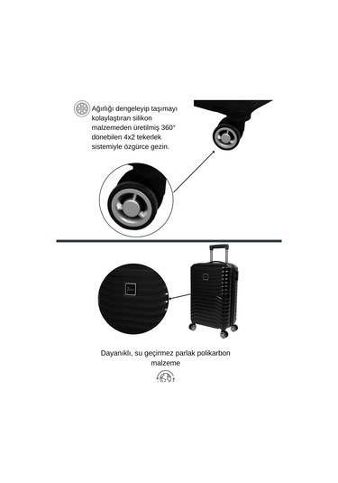 Kabin Boy %100 Polikarbon Valiz Parlak Siyah 1819 Siyah