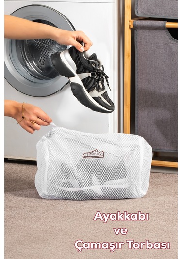 Porsima 3128 Çamaşır Yıkama Filesi Fermuarlı Bölmeli Ayakkabı Yıkama Filesi Deforme Önleyici Torba File Beyaz