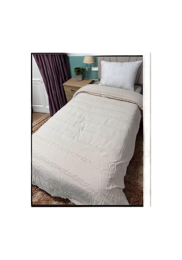 Clasy %100 Pamuk Ranforce Tek Kişilik Çift Taraflı Yorgan Avola V5 Krem Düz Desen