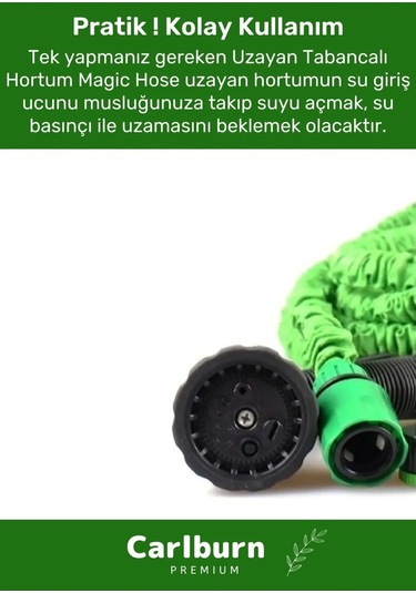 Premium Dolaşmaz Kırılmaz 7 Kademe Uzayan Bahçe Sulama Araç Yıkama Tabancalı 30 Metre Sihirli Hortum