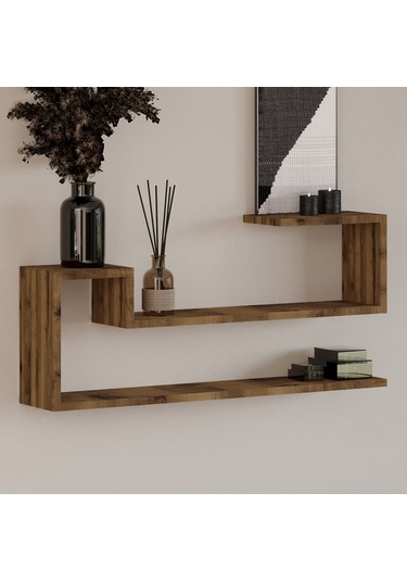 Ravi Dekoratif Duvar Rafı, Modern Kitaplık Ve Raf Ünitesi Antik Ceviz