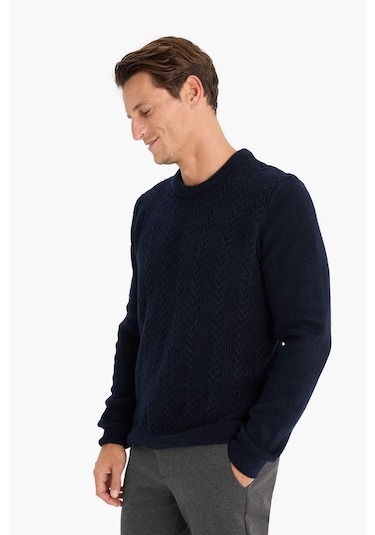 DeFacto Standart Fit Bisiklet Yaka Triko Kazak E1007AX24WNNV64