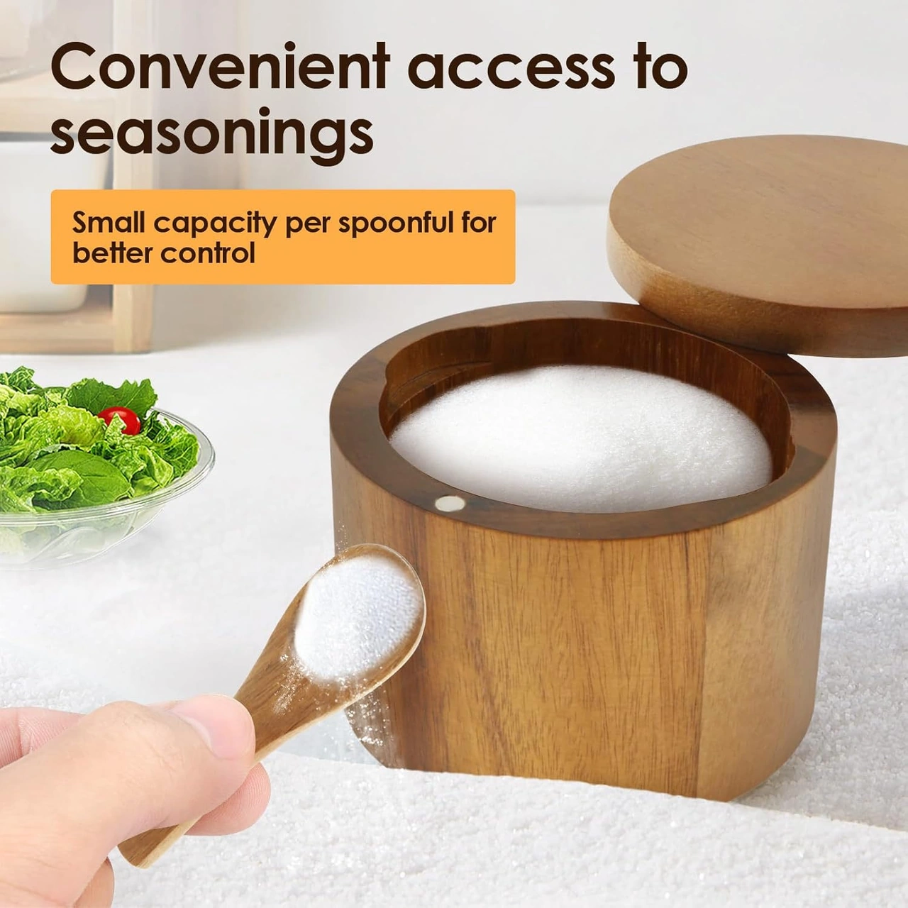 Kosona Akasya Ahşap Baharat Depolama Kavanozu, Manyetik Döner Kapak Ve Kaşık İle Tuz-biber Saklama Kutusu Ahşap Rengi