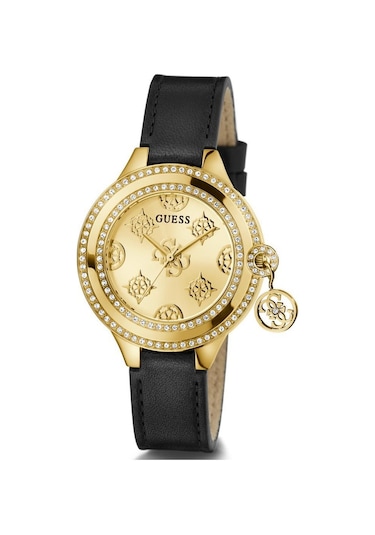 Guess Gugw0684l3 Siyah Deri Kordon Taşlı Kadın Kol Saati