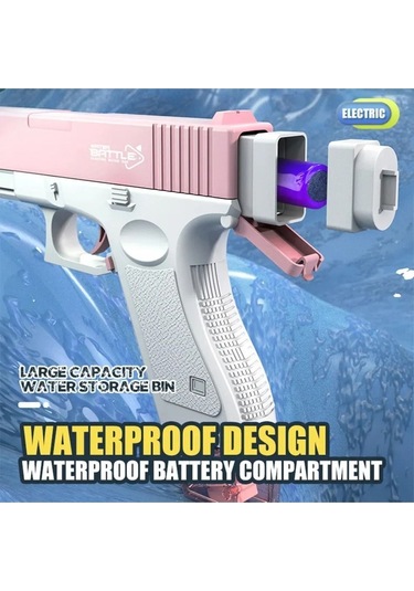 Elektrikli Otomatik Atış Yapan Su Tabancası 10 Metre Menzilli 500 Ml. Depolu 20 Cm. - Pembe Pembe