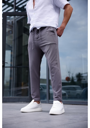 Erkek Antrasit Renk Likralı Kumaş Jogger Pantolon-1759 Antrasit
