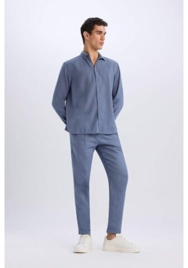 Defacto %100 Keten Normal Kesim Crop Duble Paça Yazlık Kumaş Pantolon C1826ax25smın247 İndigo
