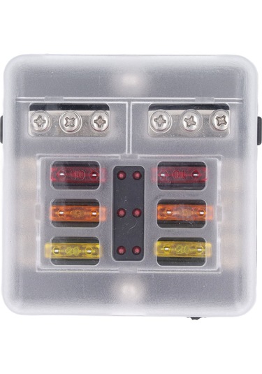 Moveevo 6 Yollu Ato/atc Bıçak Sigorta Kutusu - 12-24v Dc, Led Gösterge, Su Geçirmez Kapak, Otomobil Ve Gemi İçin, 20a Her Devre, Pbt Vücut 100