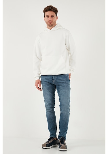 Buratti Regular Fit Kapüşonlu Kanguru Cepli Içi Tüylü Yumuşak Şardonlu Erkek Sweat 5905281 Ekru