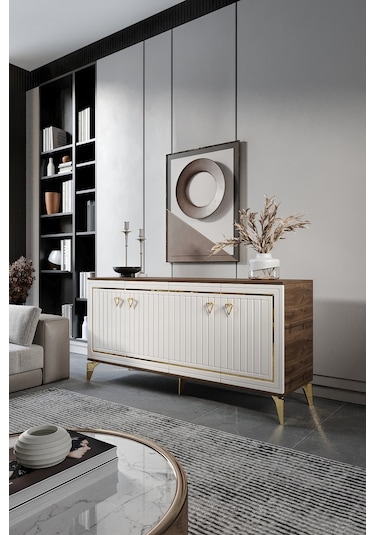 KLAS KONSOL MDF MEBRAN KAPAK CEVİZ KREM GOLD