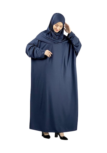 Zarif Namaz Elbisesi Ve Türban Tesbih Set Tesettür Şal Müslüman Kıyafetleri Abaya - Siyah Lacivert