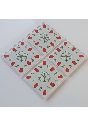 Decorita Cam Bardak Altlığı | Acem Kahveci-Kırmızı | 4'lü Takım Kırmızı