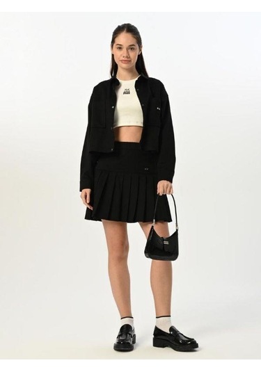 Kız Çocuk Gabardin Ceket Etek Takım-15522 Siyah