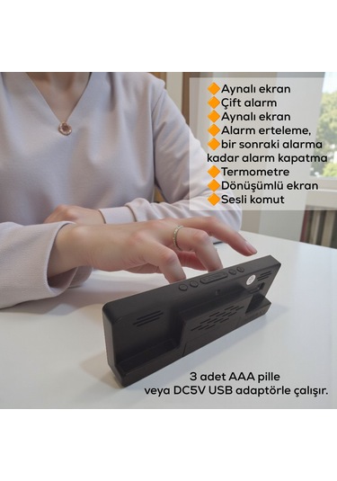 Upway Kırmızı Led Dijital Masa Saati Aynalı Şık Çift Alarm Sıcaklık Tarih Kırmızı - Siyah