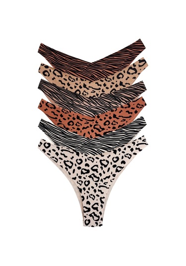 Basic Desenli Lazer Kesim Kadın Brezilya Külot 6'lı Paket Çok Renkli 1 Çok Renkli