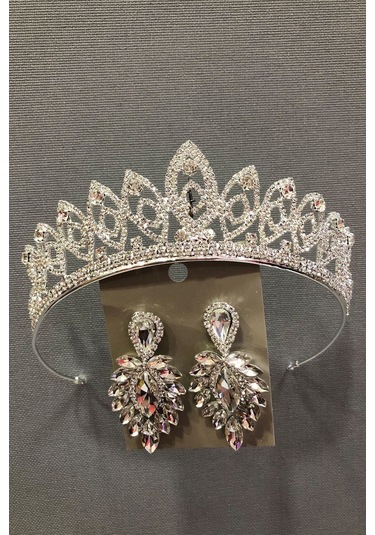 FdayAksesuar Gümüş Renk Gelin Ve Kına Tacı Küpe Seti FRDY31670