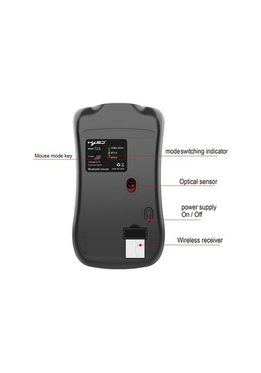 Didadodo Hxsj T23 Kablosuz Mouse - 3 Modlu 2.4g+bt3.0+bt5.0, 1600dpı, 400mah Şarjlı, Ergonomik Siyah Optik Kullanıcı Dostu Optik