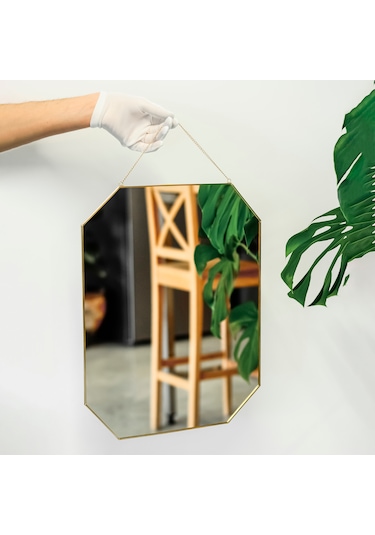 Ayna Duvar Askılı Sekizgen Geometrik 50x40cm Gold