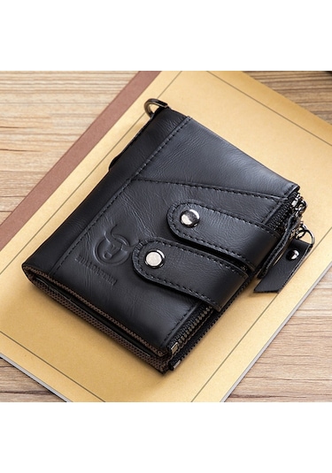 Bull Captaın Deri Üç Katlı Fermuarlı Erkek Cüzdan Siyah