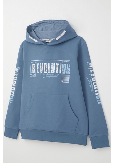 Breeze Erkek Çocuk Sweatshirt Kapüşonlu Kanguru Cepli 9-16 Yaş, İndigo Indigo