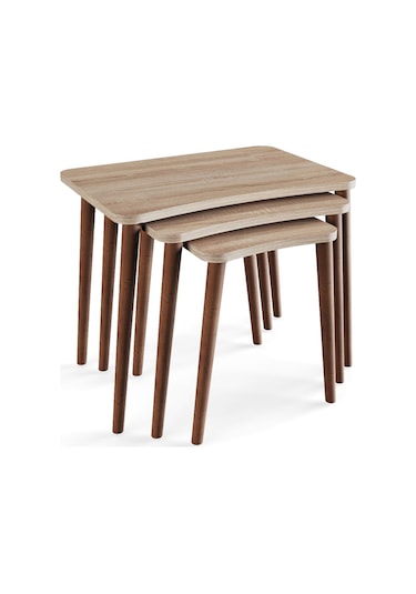 Zuesse Dizayn Reyhan 3lü Zigon Sehpa & Yan Sehpa Ahşap Ayaklı Salon Seti Çay Sehpası - Sonomo