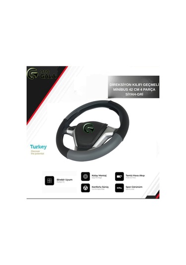 Direksiyon Kılıfı Geçmeli Minibus 42 Cm 4 Parça Siyah-gri Siyah - Gri