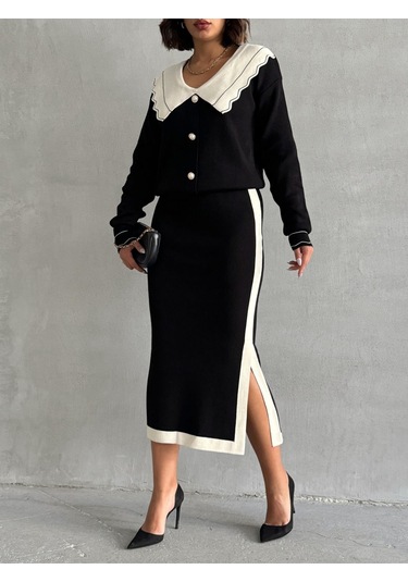 Kadın Bebe Yaka Triko Takım Siyah