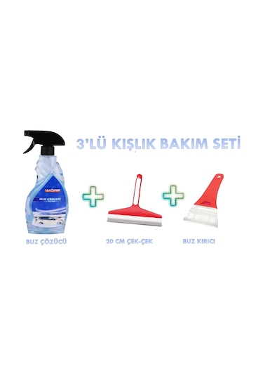 Buz Çözücü Sprey & Buz Kazıyıcı & Çekçek 3'lü Kışlık Oto Seti