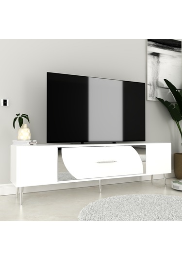 Şeki Tv Sehpası Tv Ünitesi 150 Cm Beyaz Gümüş