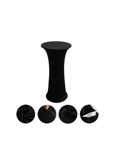 Sones Elastik Spandex Masa Örtüsü Otel Düğün Dekoru Düz Renk Kokteyl Yuvarlak Tabanlı Bar Örtüsü, Boyut: 80 Cm Yuvarlak Siyah Siyah