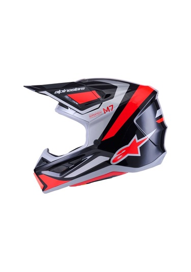 Alpinestars Sm7 Rıs Off-Road Cross Kaskı Gümüş - Kırmızı -  Siyah