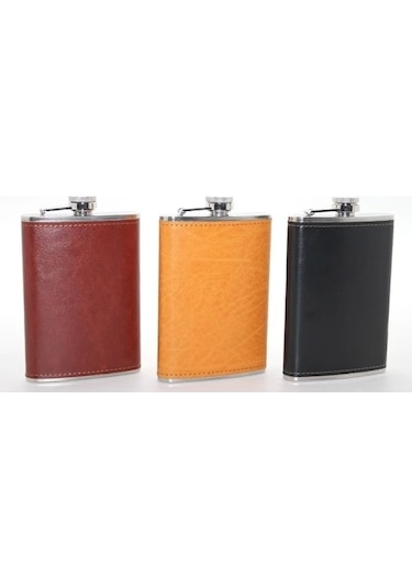 Paslanmaz Çelik Tekli 9 Oz Derili Matara