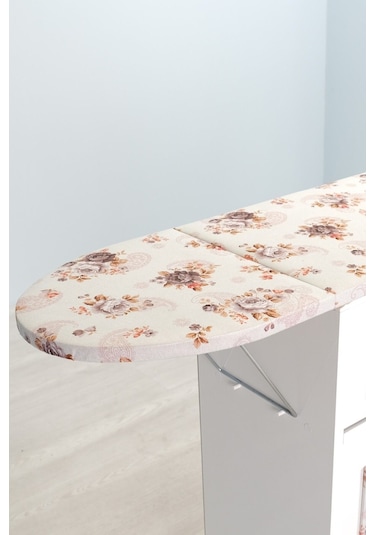 Mistik Home Rose Katlanır Dolaplı Ütü Masası Beyaz Gövde, Kahverengi Çiçek Desenli Beyaz/kahverengi