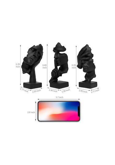 Tenfowee Koyu Siyah Modern Sanat Figürü Seti - Sessizlik, Görmememe, Düşünme Temalı Resin Heykel Dekor 3 Parça
